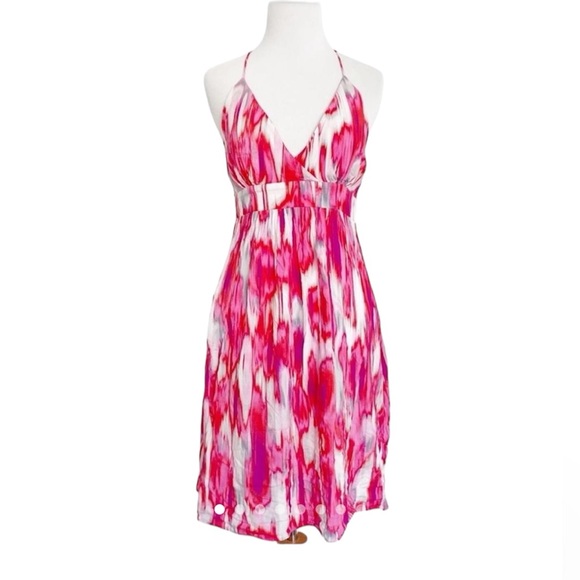 Athleta Georgia Racerback Deep V-Neck Watercolor Women’s Sundress SZ Small Rayon - Picture 1 of 13